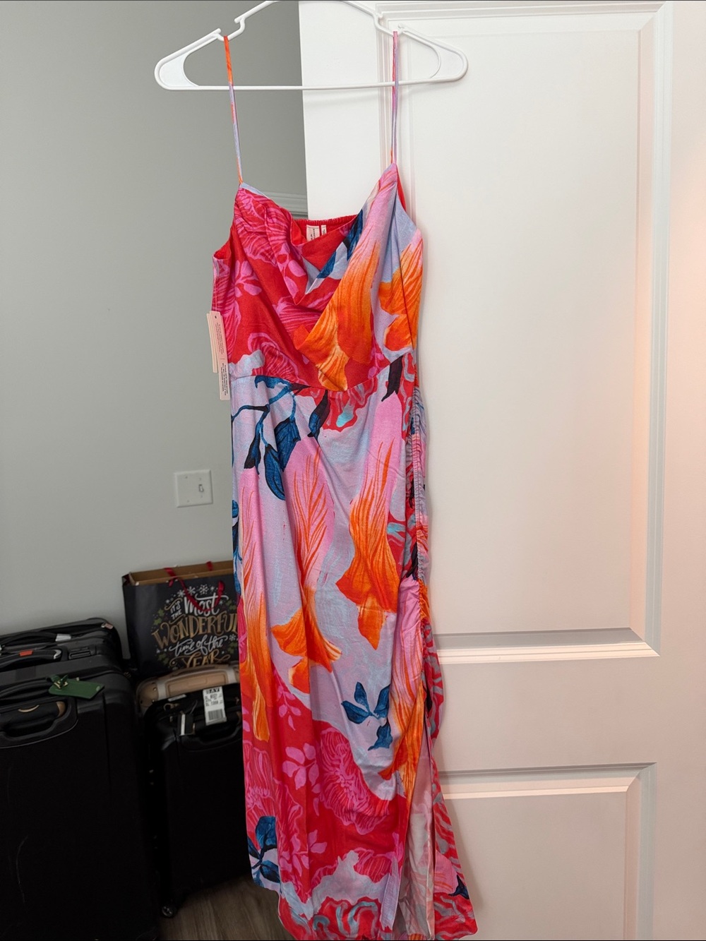 Anthropologie Pink, Orange & Blue Floral Maxi Dress